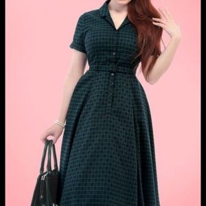 Collectif Caterina Swing Dress in Navy/Green